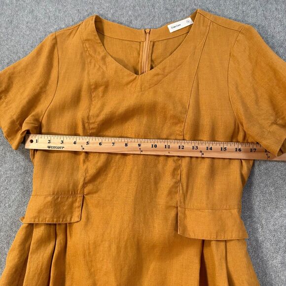 Grae Cove Short Sleeve Dress Women's Small Linen Laganlook Golden Faux Pockets - Picture 6 of 10